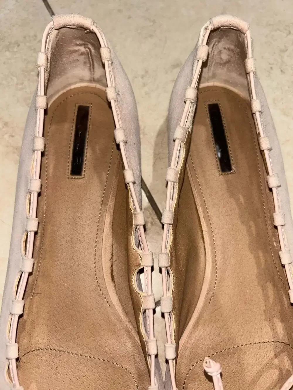 Tahari Blush Pink Suede Pointed Toe Lace-Up Ballet Flats
